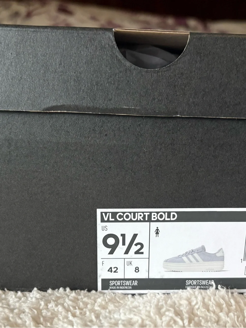 adidas Women’s “VL Court Bold” Platform Sneakers in Light Gray and White 9.5